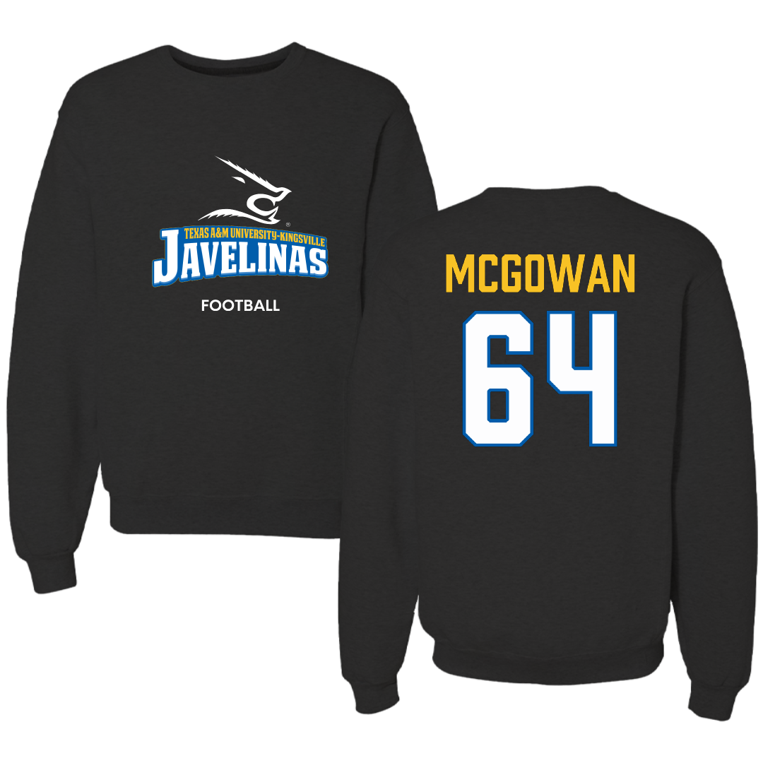 Texas A&M University-Kingsville Football Black Crewneck - #64 Kevaughnte McGowan