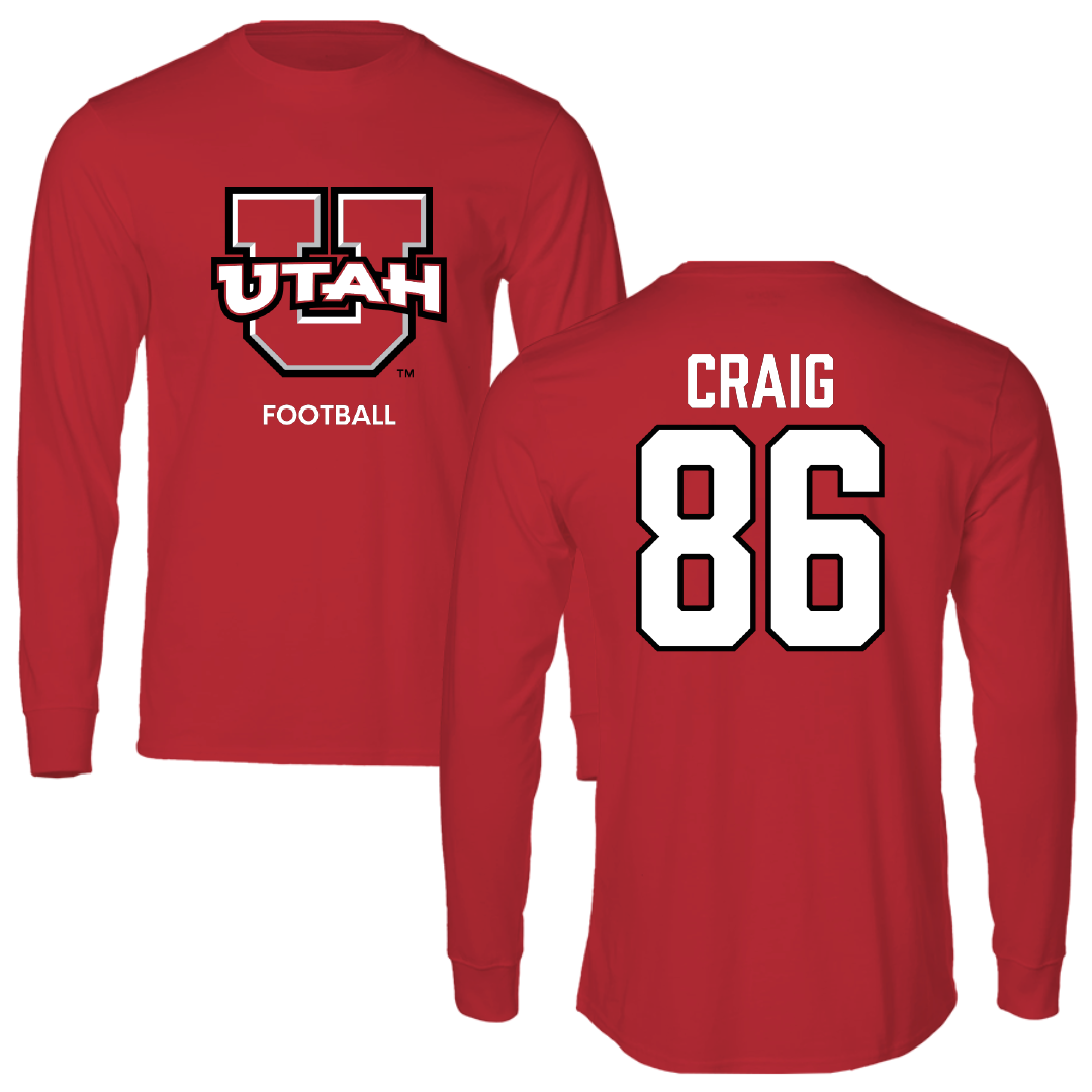 University of Utah Football Red Utes Long Sleeve - #86 Brigden Craig