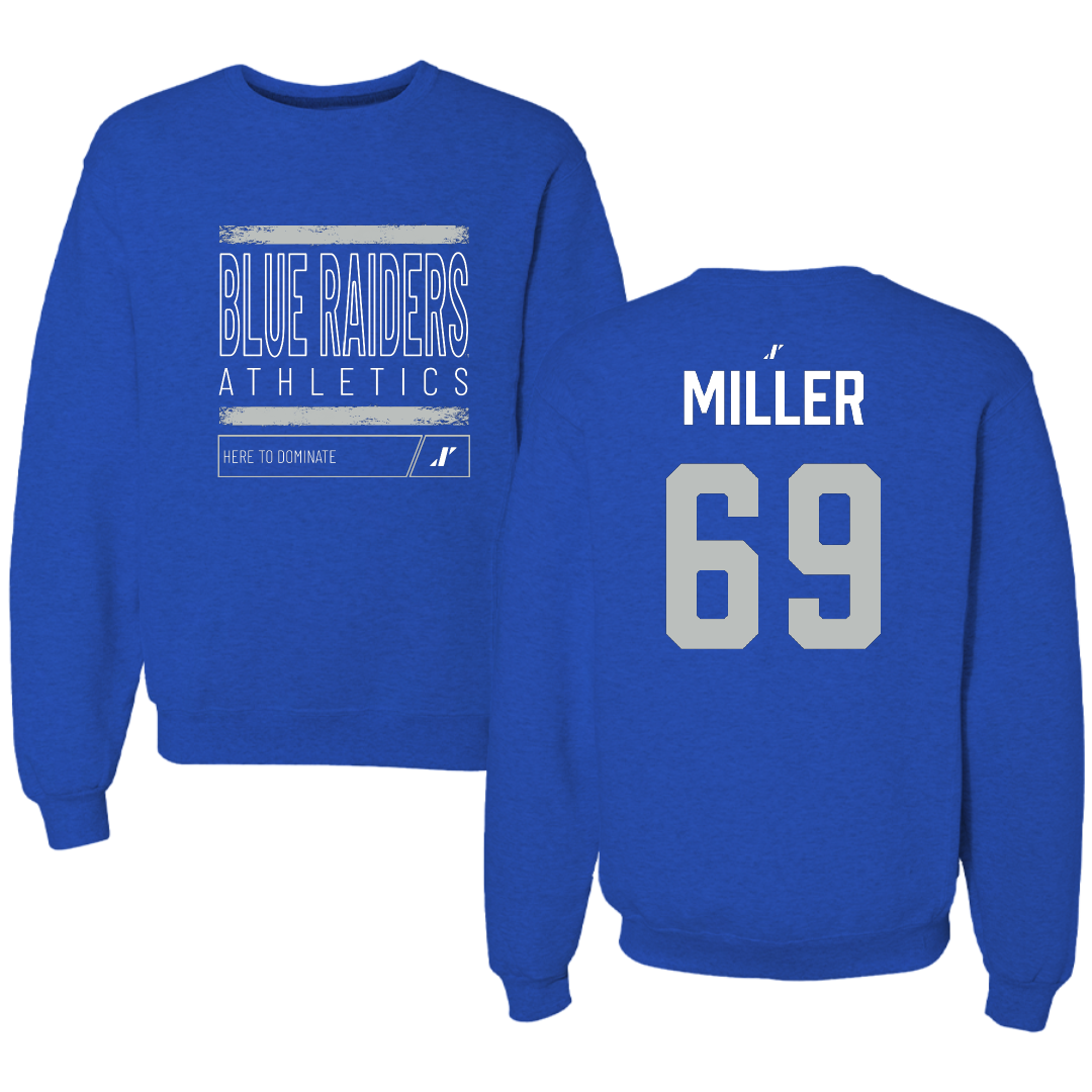 Middle Tennessee State University Football Blue Dominate Crewneck - #69 Marcus Miller