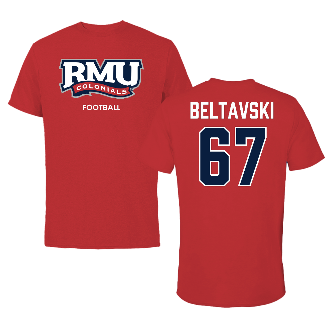 Robert Morris University Football Red Colonials Tee - #67 Luke Beltavski