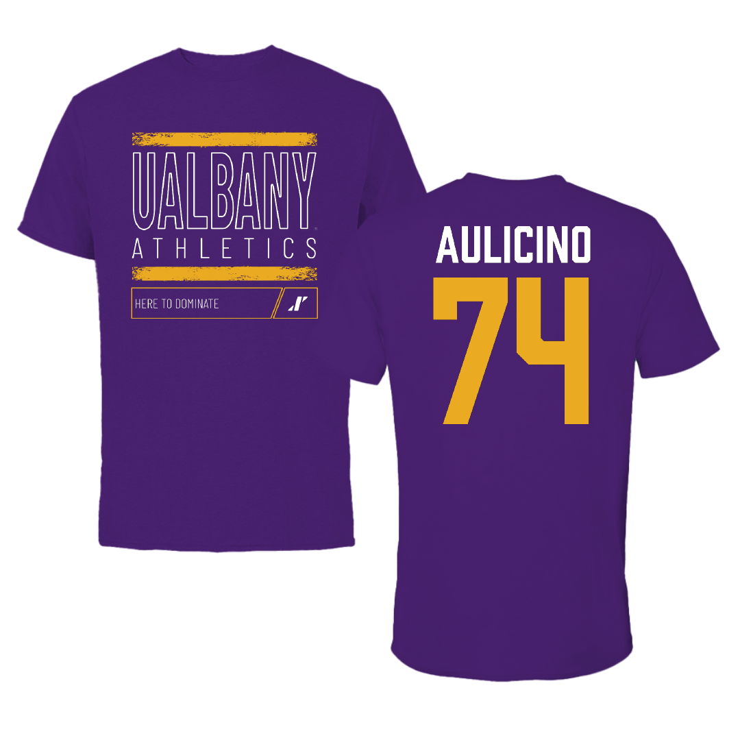 University at Albany Football Purple Dominate Performance Tee - #74 Matt Aulicino