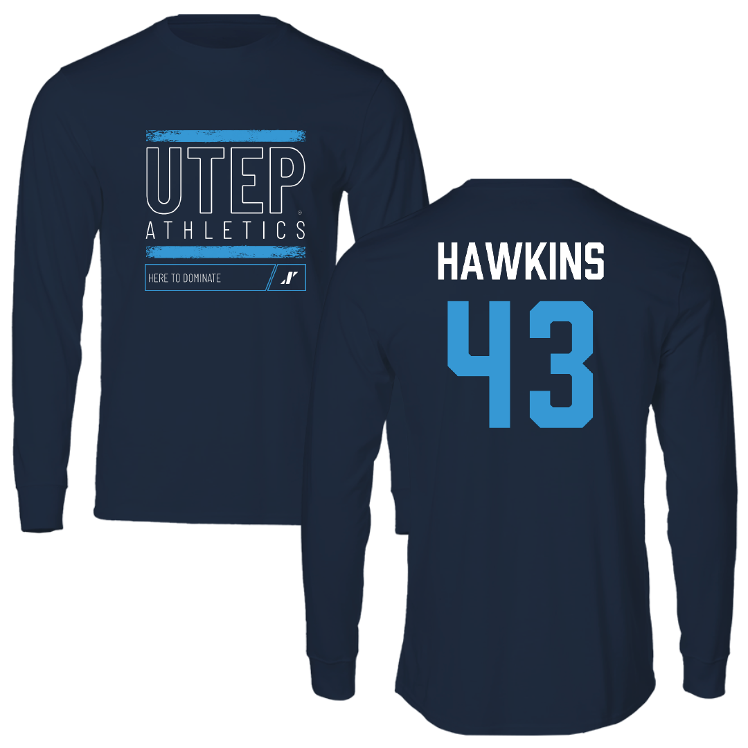 University of Texas at El Paso Football Navy Dominate Long Sleeve - #43 Garrett Hawkins