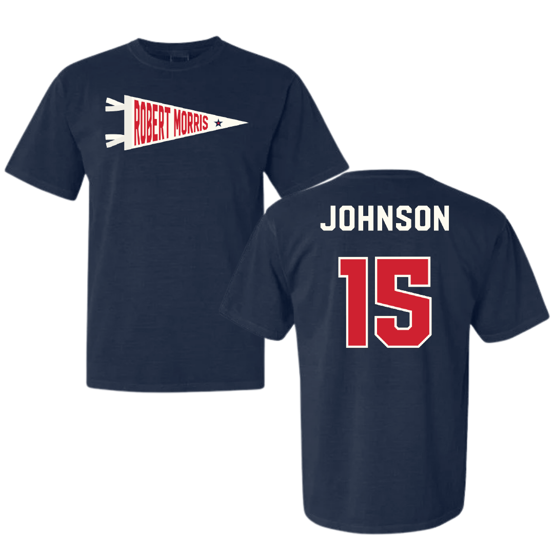 Robert Morris University Basketball Navy Pennant Comfort Colors Tee - #15 Natalie Johnson