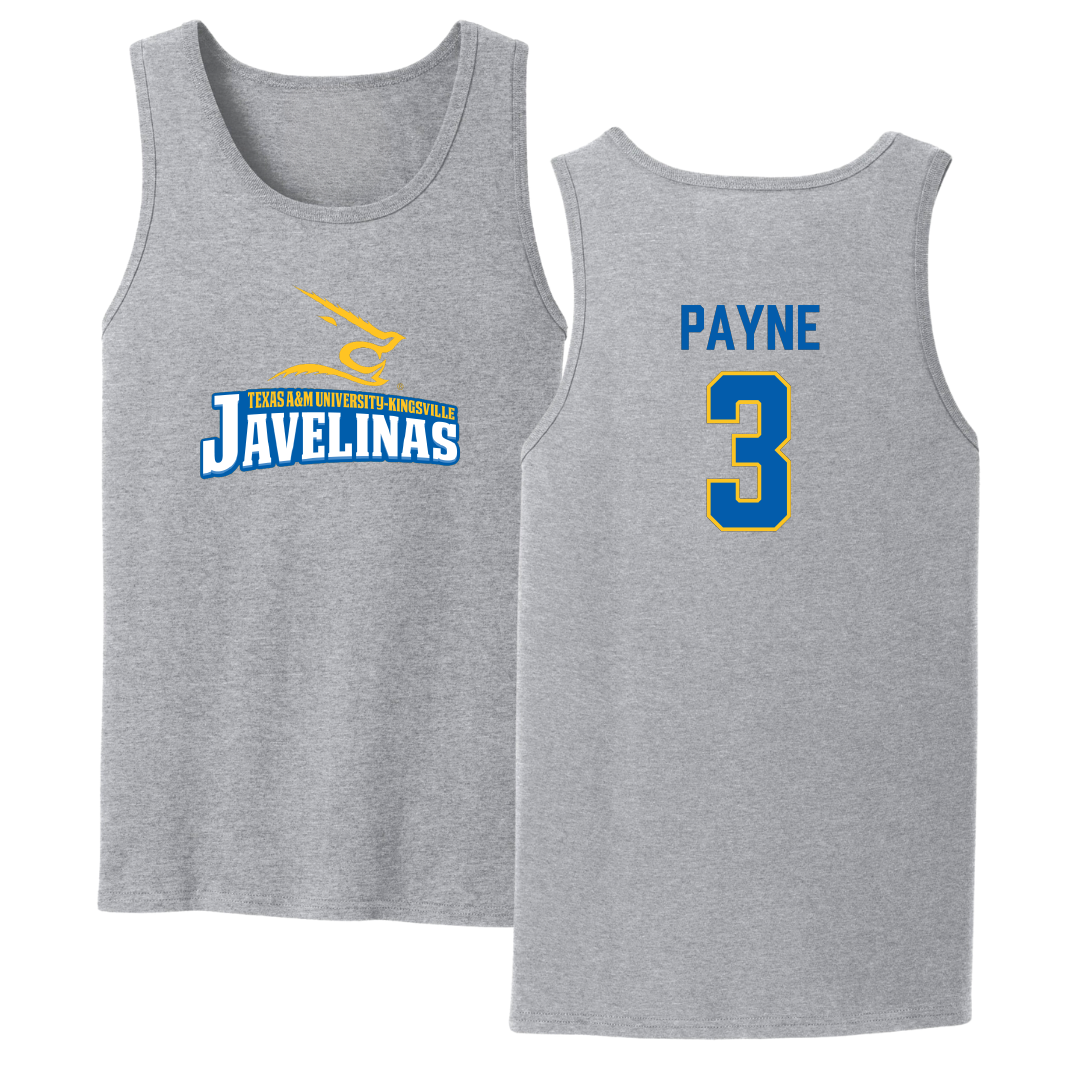 Texas A&M University-Kingsville Basketball Sport Gray Tank Top - #3 Isaiah Payne
