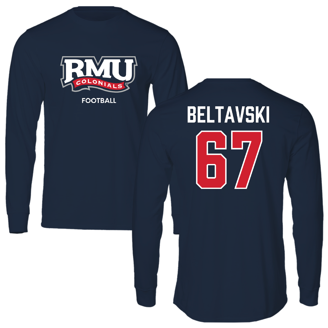 Robert Morris University Football Navy RMU Long Sleeve - #67 Luke Beltavski