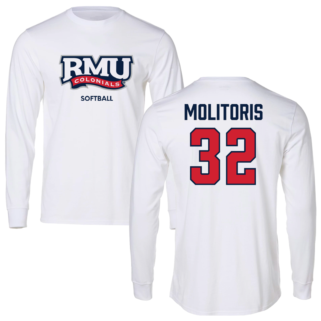 Robert Morris University Softball White Performance Long Sleeve - #32 Kaitlyn Molitoris