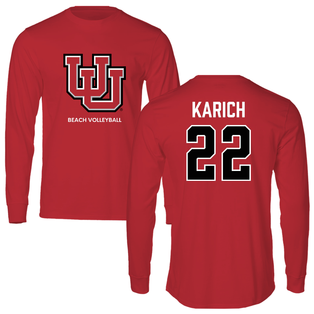 University of Utah Beach Volleyball Red Block Performance Long Sleeve - #22 Abby Karich