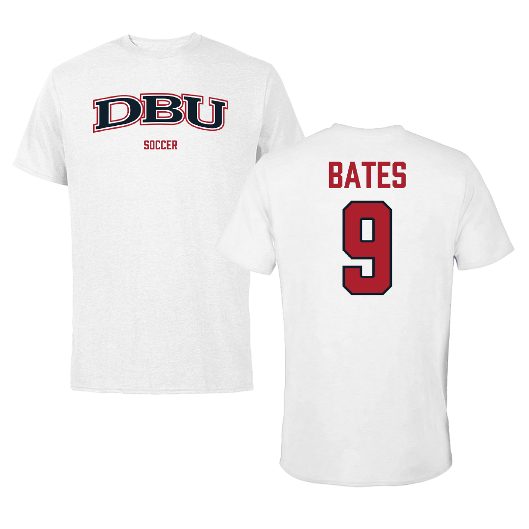 Dallas Baptist University Soccer (W) White Performance Tee - #9 Emily Bates
