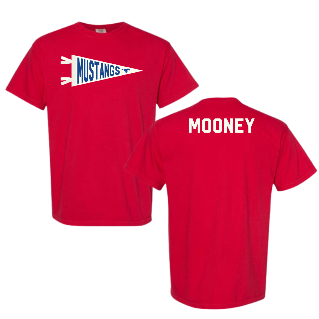 Southern Methodist University Equestrian Red Pennant Comfort Colors Tee - Aedan Mooney