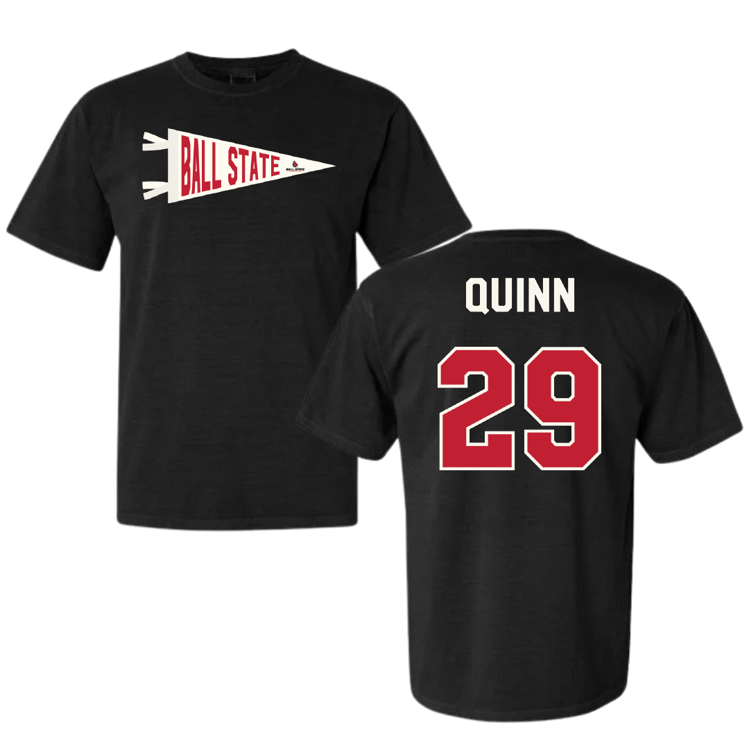 Ball State University Baseball Black Pennant Comfort Colors Tee - #29 Owen Quinn