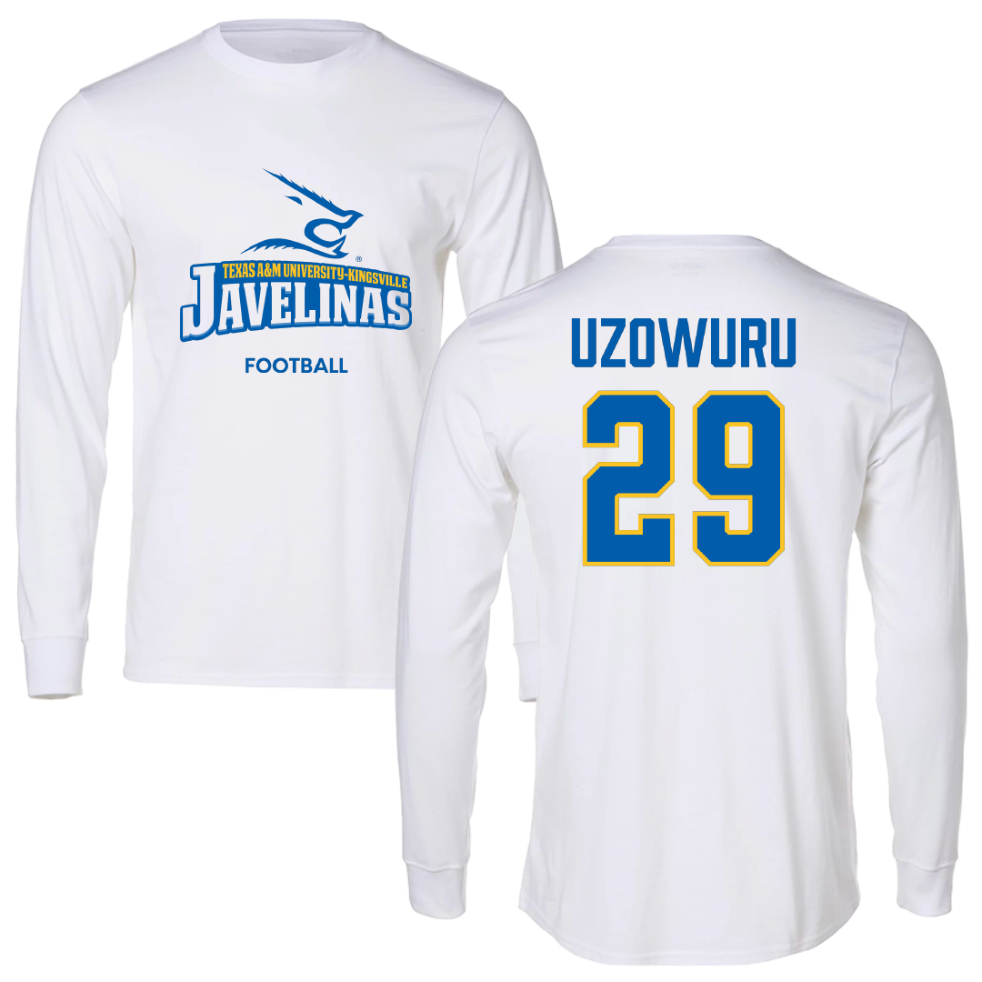 Texas A&M University-Kingsville Football White Long Sleeve - #29 Bryan Uzowuru