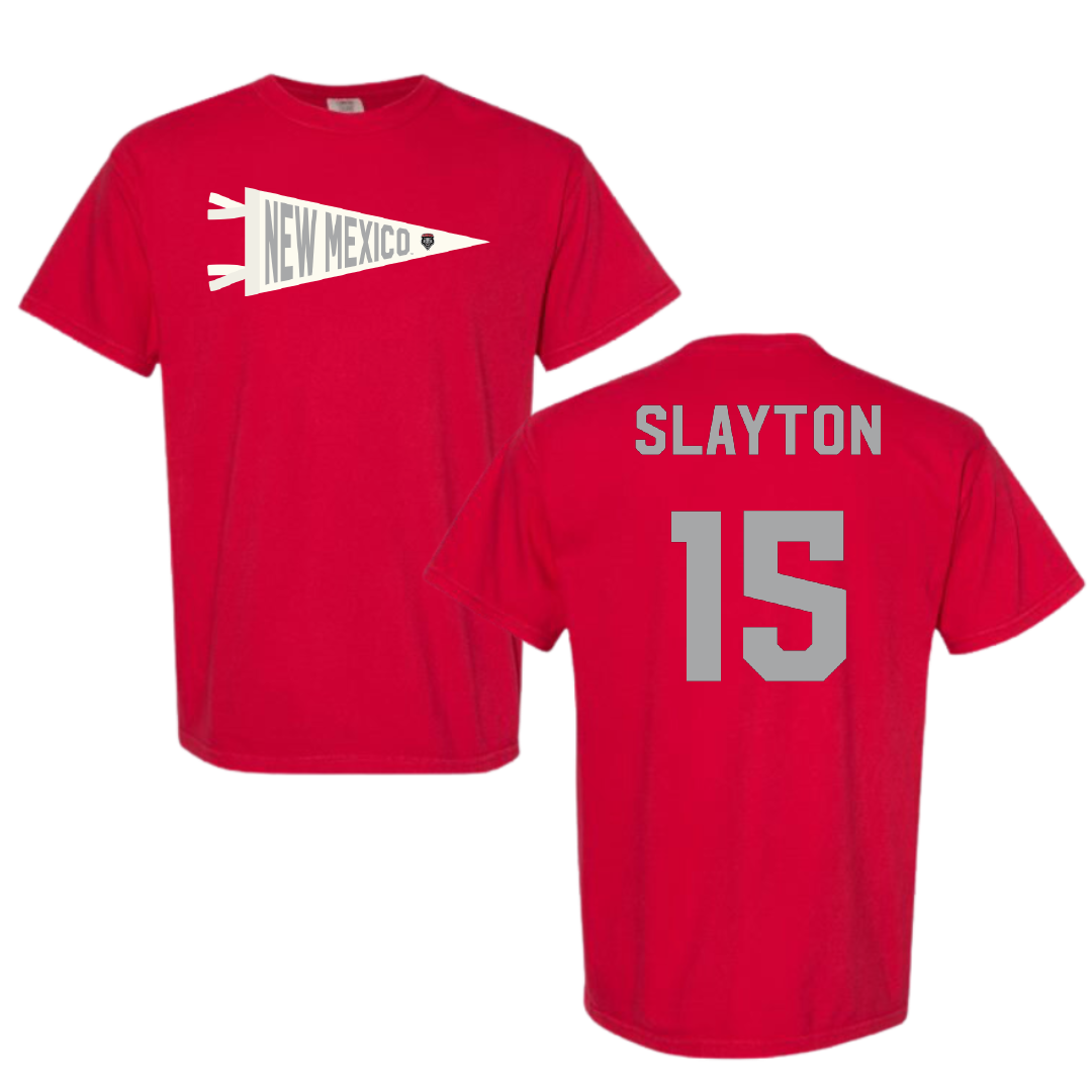 University of New Mexico Football Red Pennant Comfort Colors Tee - #15 Xavier Slayton