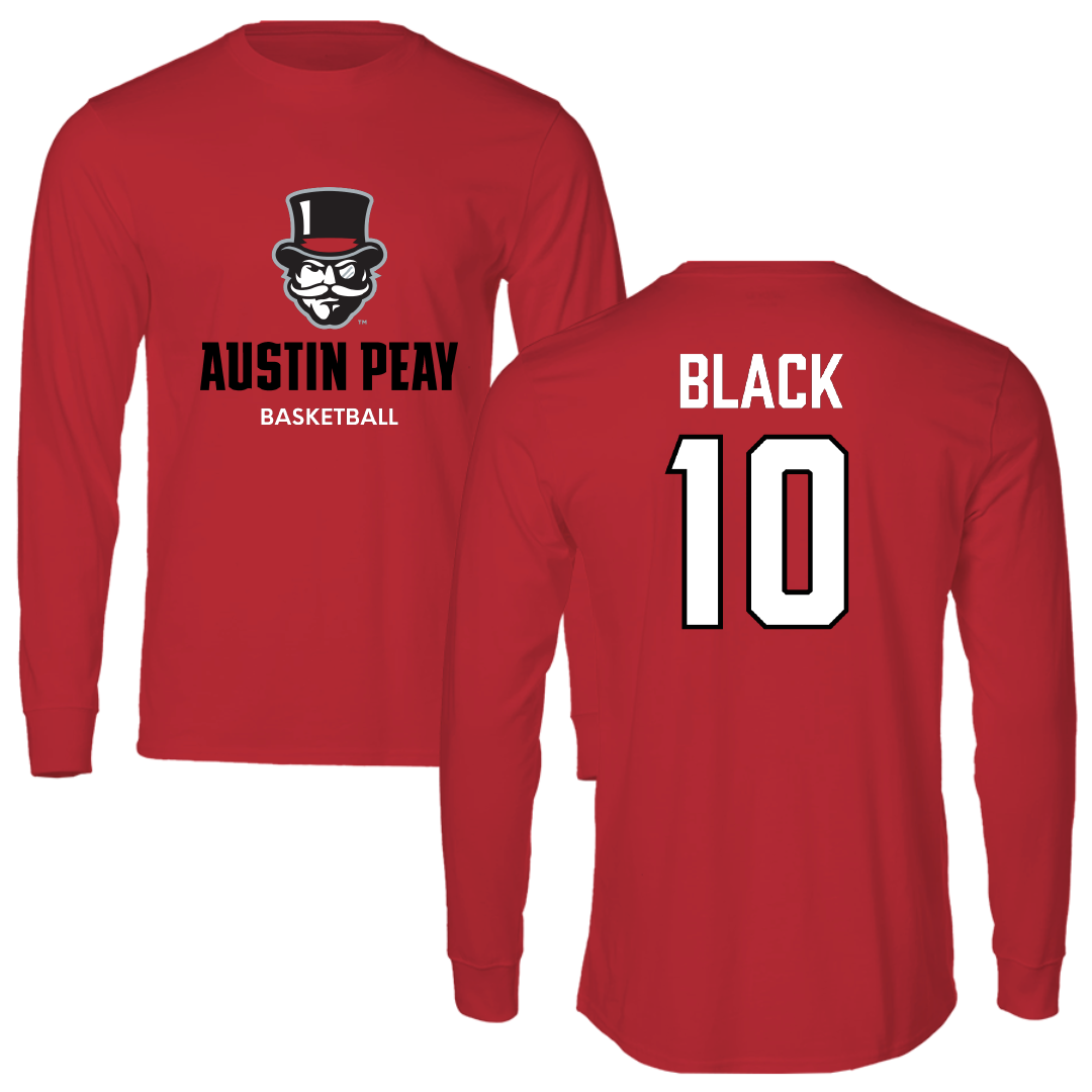 Austin Peay State University Basketball (M) Red Mascot Performance Long Sleeve - #10 Harrison Black