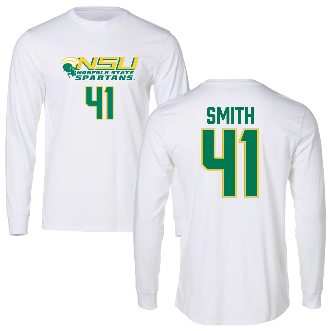 Norfolk State University Football White Performance Long Sleeve - #41 Jayden Smith