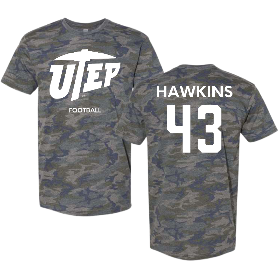 University of Texas at El Paso Football Vintage Camo Tee - #43 Garrett Hawkins
