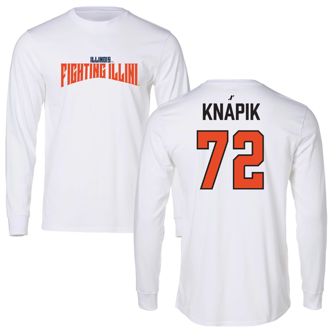 University of Illinois Football White Classic Long Sleeve - #72 Ayden Knapik