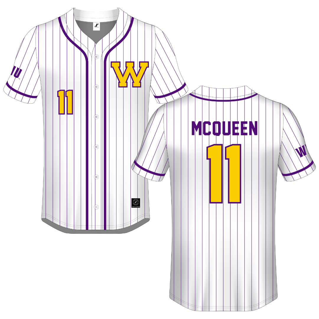 Western Illinois University White Pinstripe Button-Down Jersey - #11 Tori McQueen
