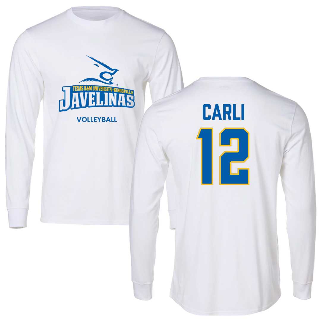 Texas A&M University-Kingsville Volleyball (W) White Performance Long Sleeve - #12 Elisa Carli