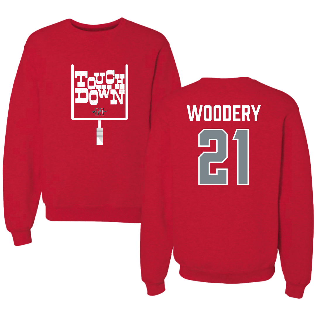 Nicholls State University Football Red Touchdown Crewneck - #21 Malik Woodery