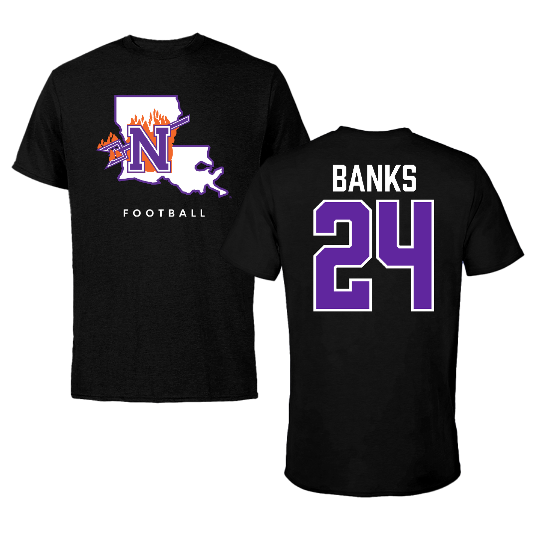 Northwestern State University Football Black Block Tee - #24 Brian Banks