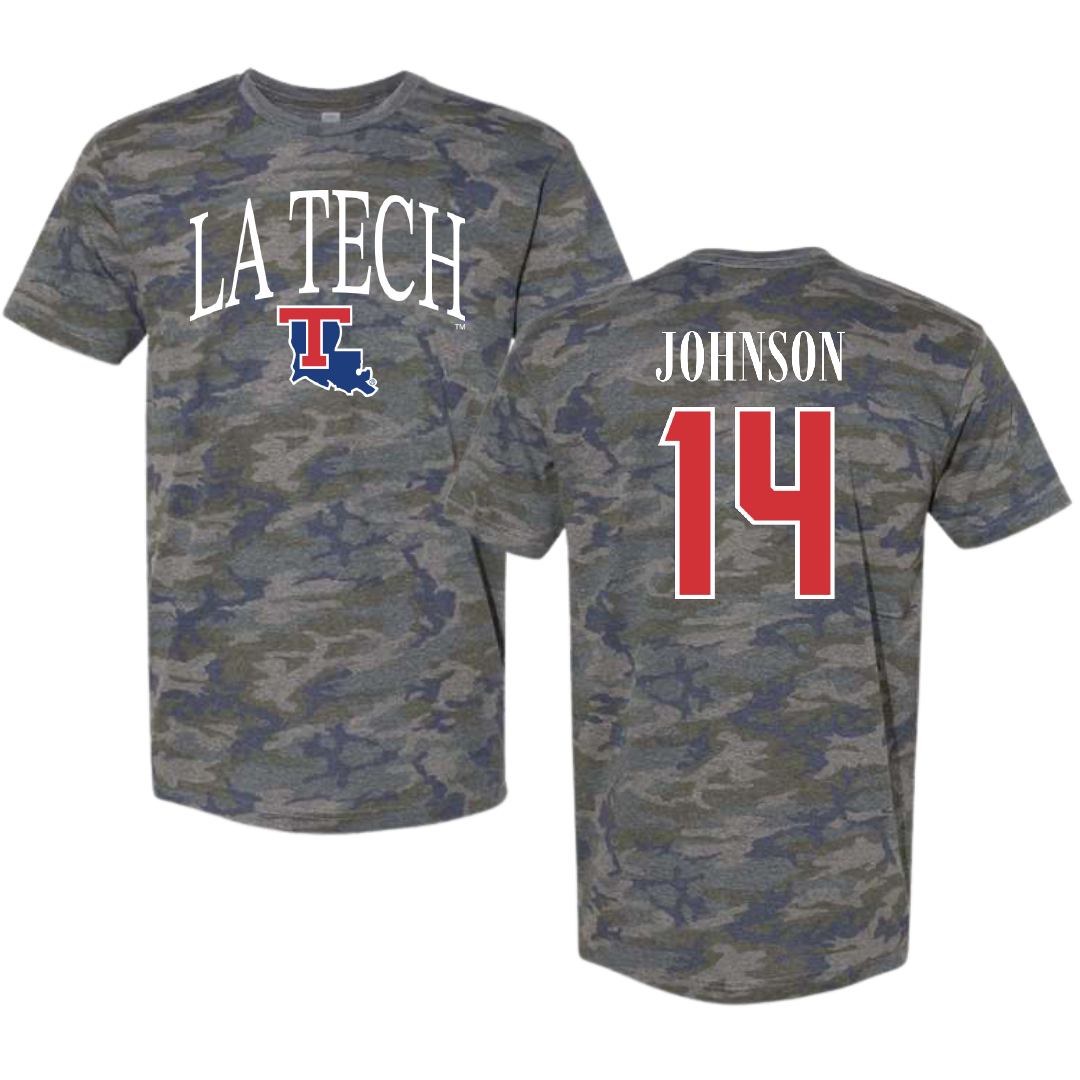 Louisiana Tech University Volleyball Vintage Camo Tee - #14 McKenzie Johnson