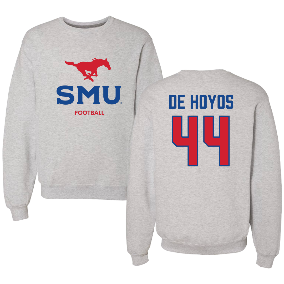 Southern Methodist University Football Light Gray Crewneck - #44 Michael De Hoyos