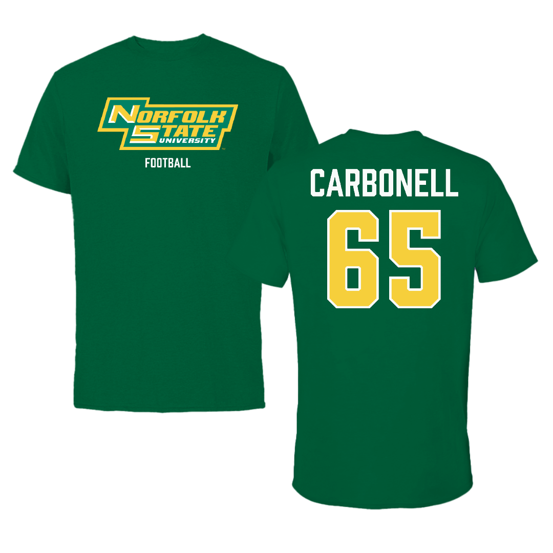 Norfolk State University Football Green Performance Tee - #65 Juwuan Carbonell