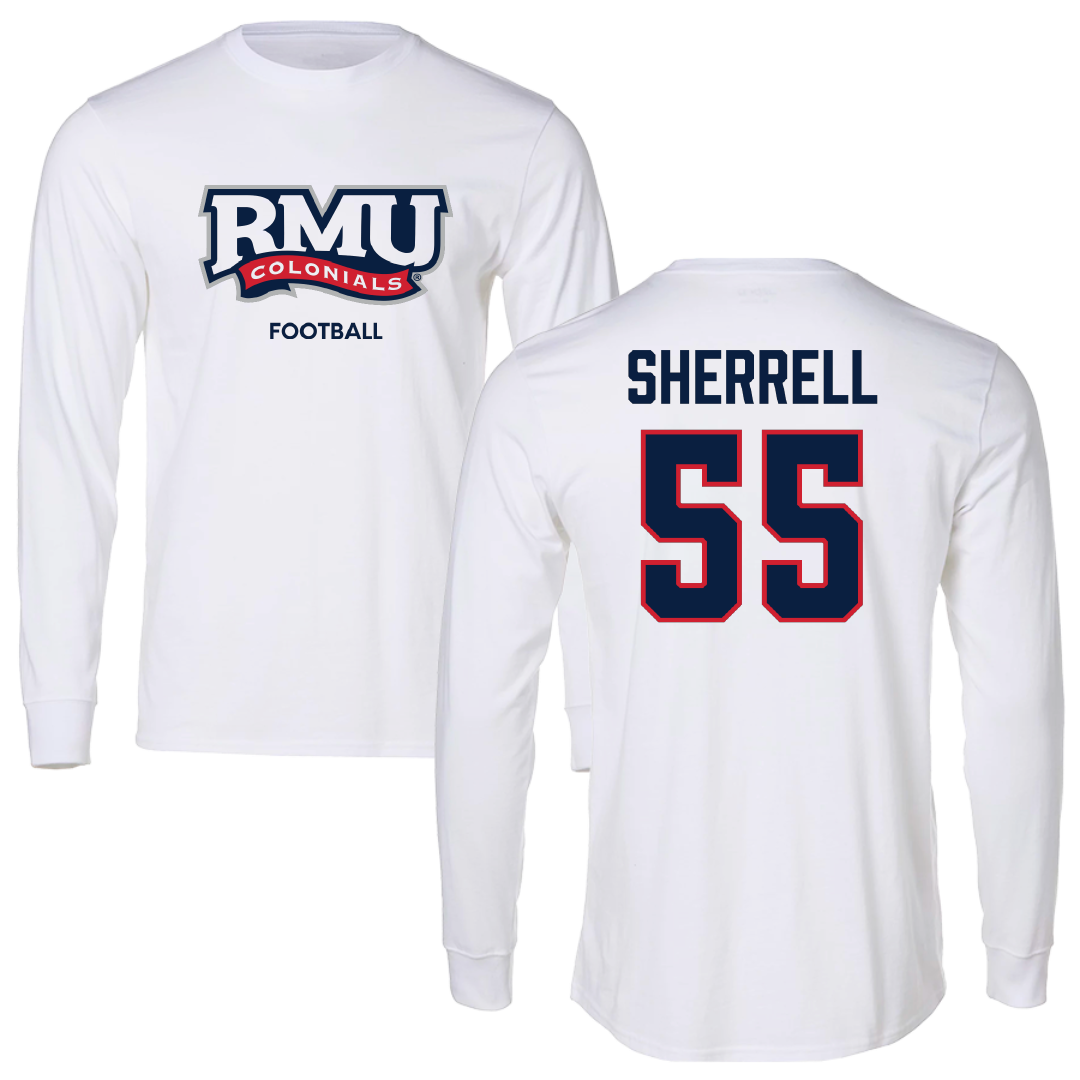 Robert Morris University Football White Mascot Performance Long Sleeve - #55 Tayvon Sherrell