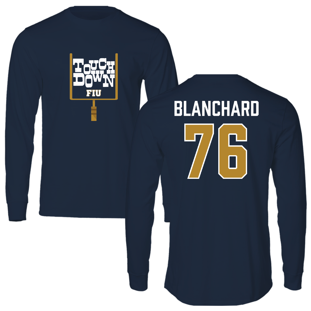 Florida International University Football Navy Touchdown Performance Long Sleeve - #76 Bo Blanchard