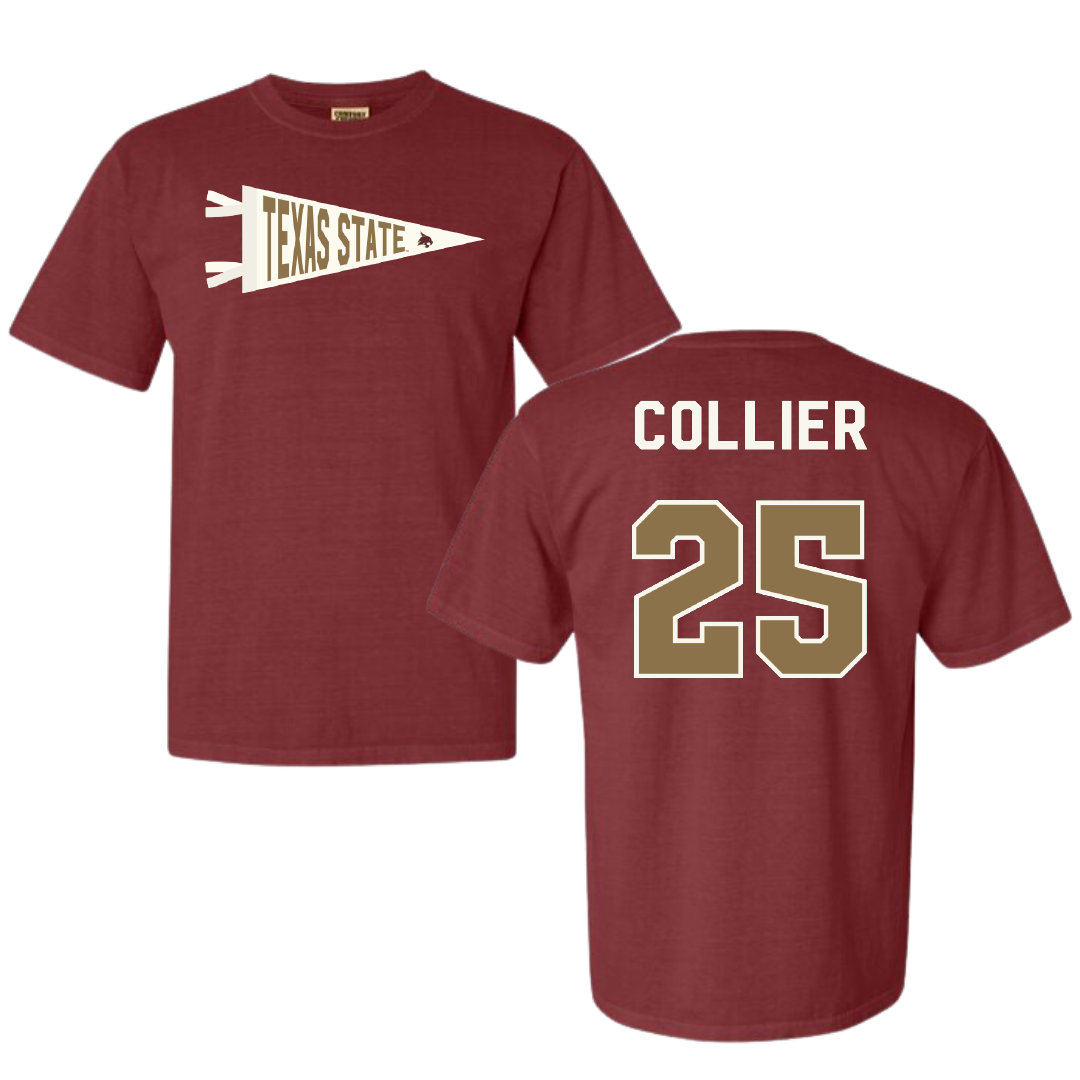 Texas State University Baseball Maroon Pennant Comfort Colors Tee - #25 Ian Collier
