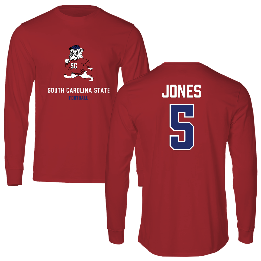 South Carolina State University Football Canvas Red Long Sleeve - #5 Tyler Jones