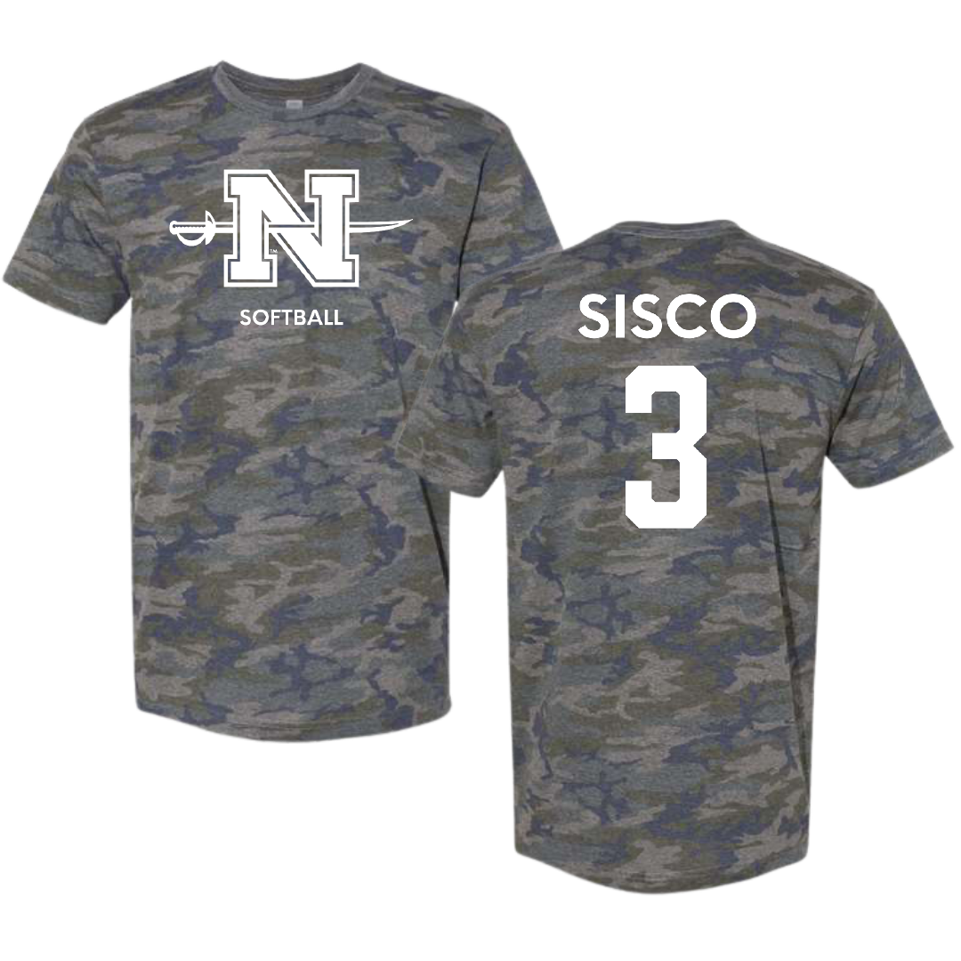 Nicholls State University Softball Vintage Camo Tee - #3 Claire Sisco