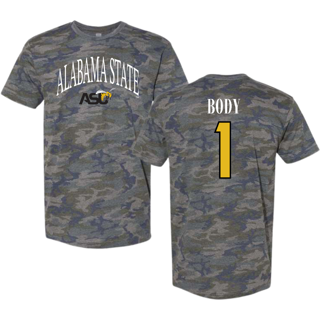 Alabama State University Football Vintage Camo Tee - #1 Andrew Body