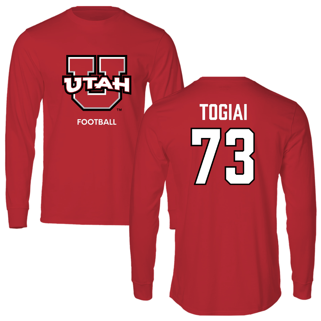 University of Utah Football Red Utes Long Sleeve - #73 Tanoa Togiai