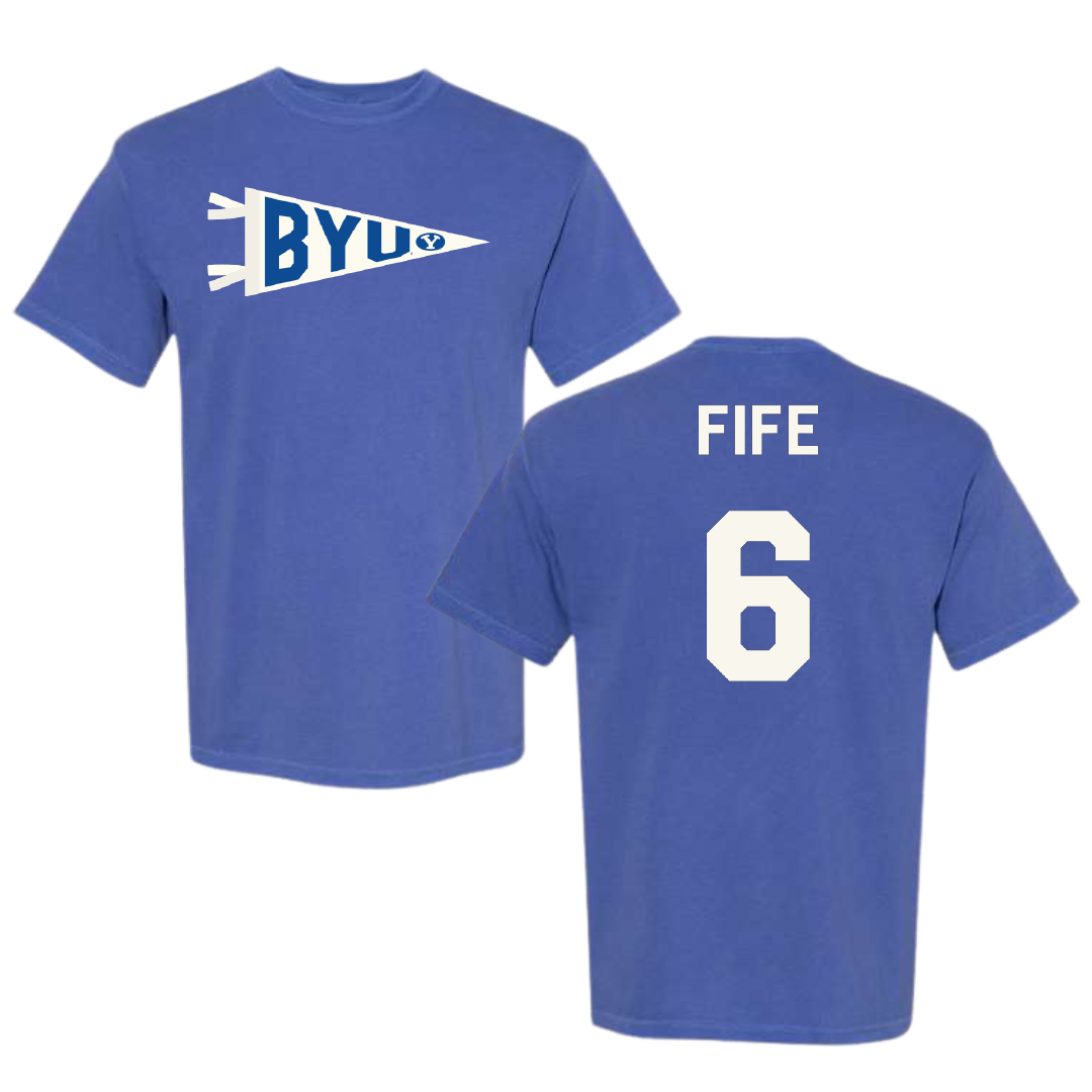 Brigham Young University Volleyball Blue Pennant Comfort Colors Tee - #6 Jackson Fife