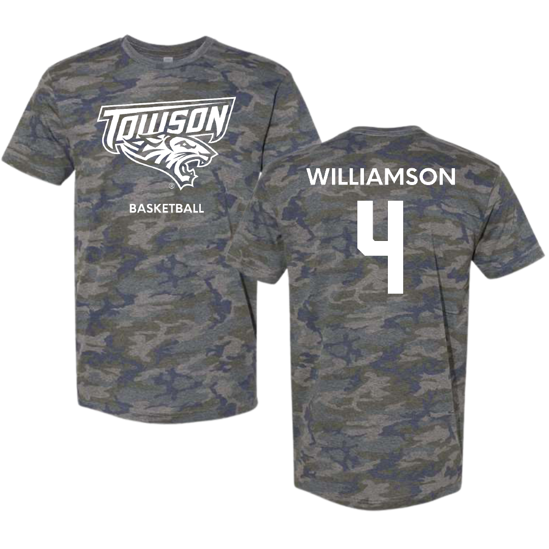 Towson University Basketball (M) Vintage Camo Tee - #4 Dylan Williamson