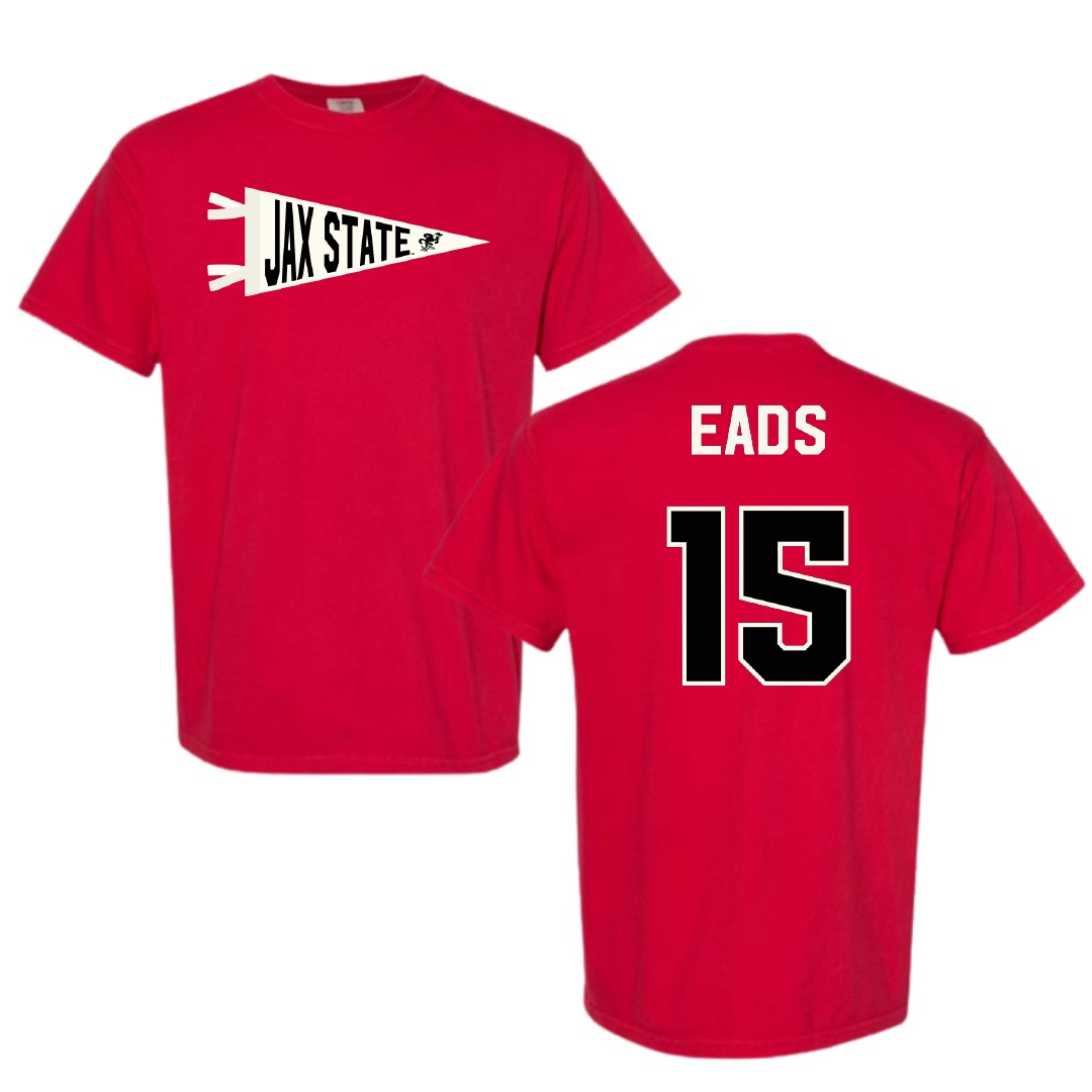 Jacksonville State University Soccer Red Pennant Comfort Colors Tee - #15 Baylee Eads