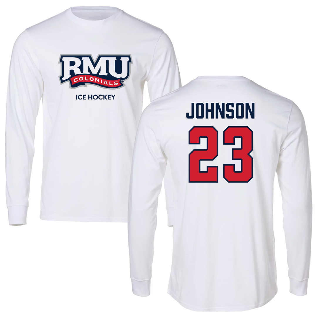 Robert Morris University Ice Hockey (M) White Long Sleeve - #23 Luke Johnson