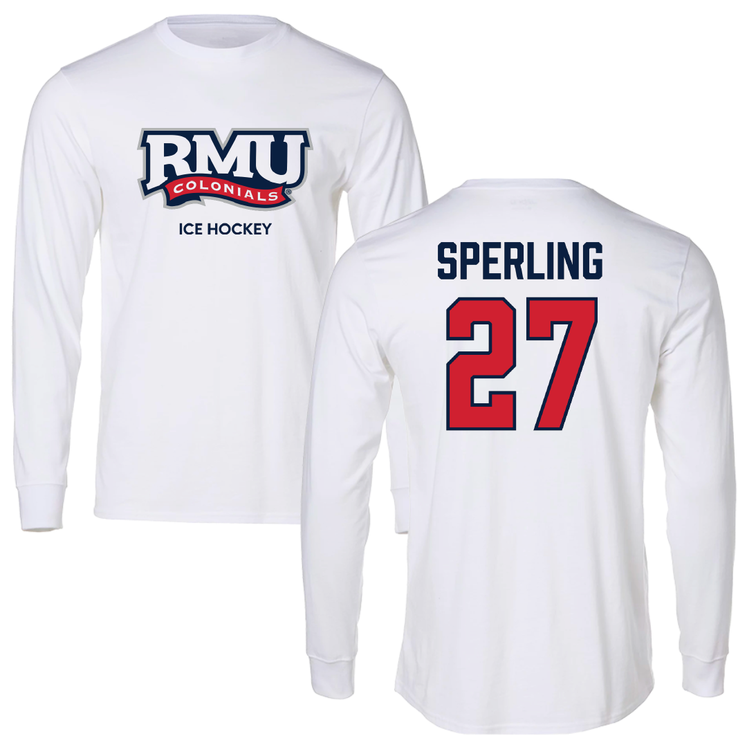 Robert Morris University Ice Hockey (W) White Long Sleeve - #27 Chace Sperling