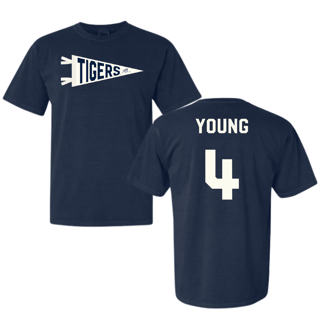 Jackson State University Basketball Navy Pennant Comfort Colors Tee - #4 Coltie Young