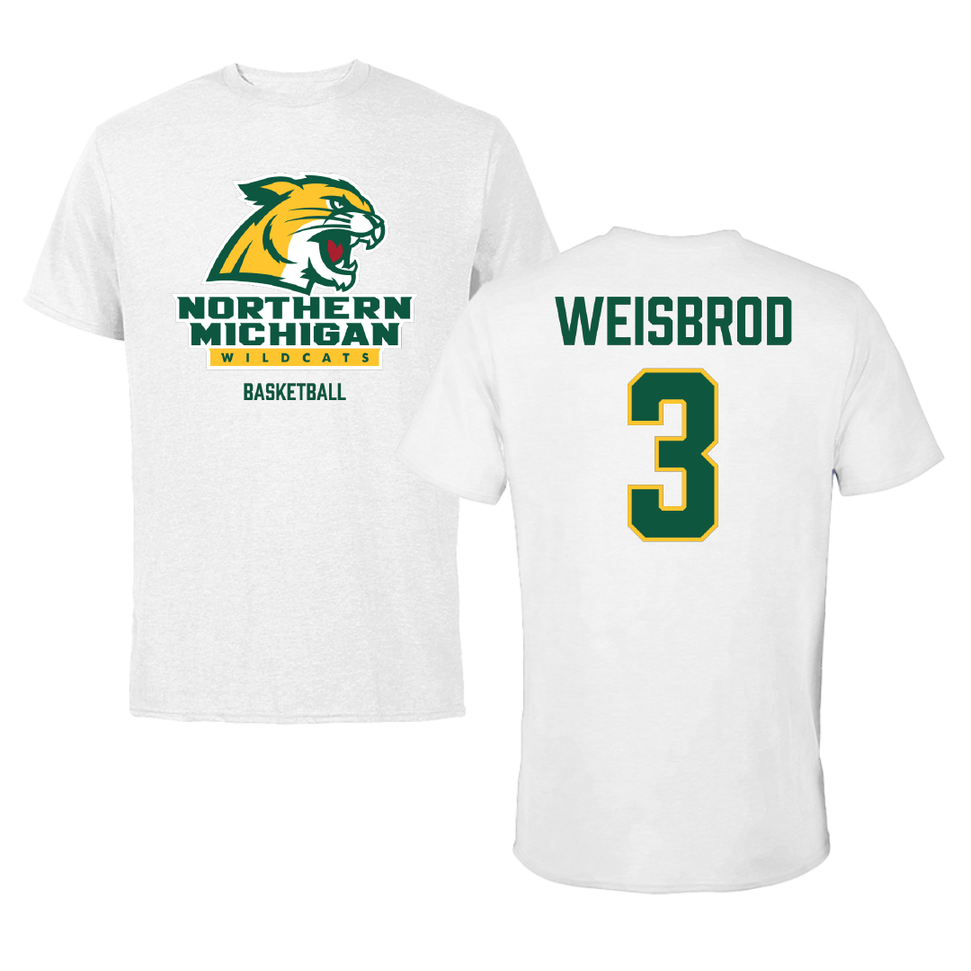 Northern Michigan University Basketball (M) White Performance Tee - #3 Max Weisbrod