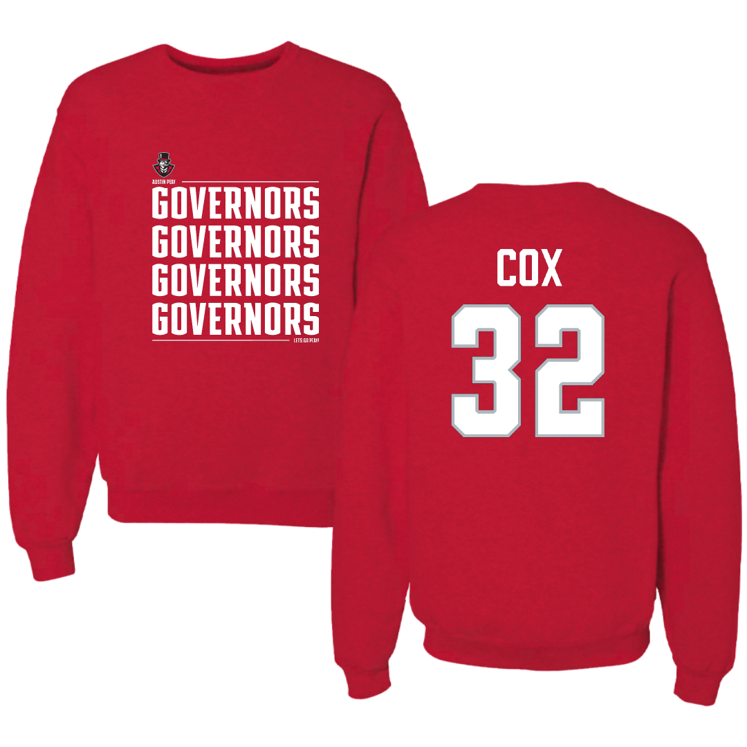 Austin Peay State University Baseball Red General Crewneck - #32 Chance Cox