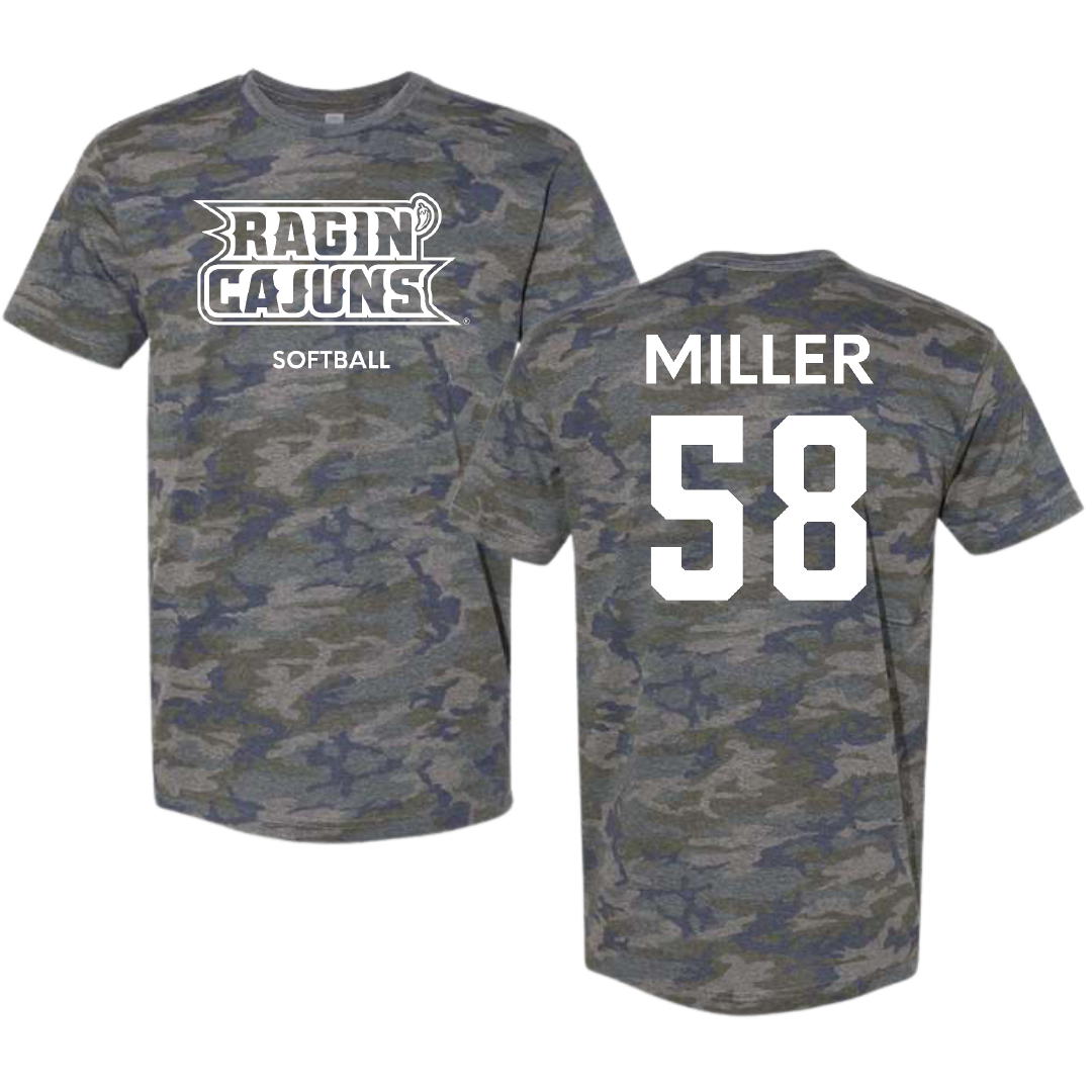 University of Louisiana at Lafayette Football Vintage Camo Tee - #58 Grant Miller