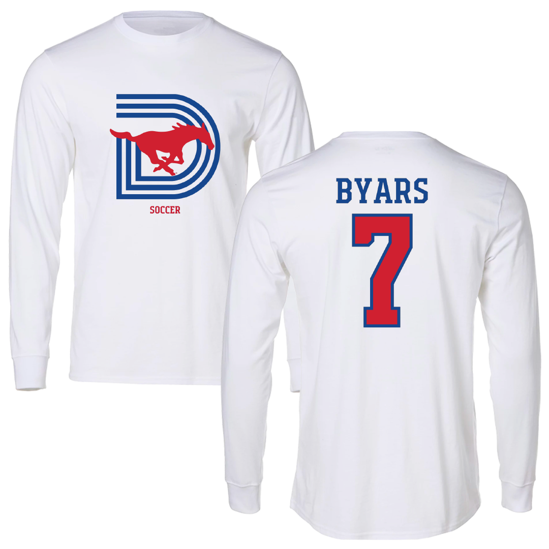 Southern Methodist University Soccer (W) White Performance Long Sleeve - #7 Truth Byars
