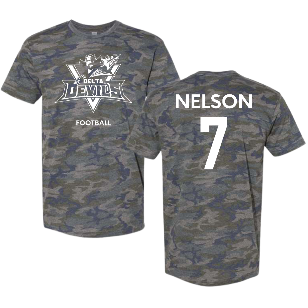 Mississippi Valley State University Football Vintage Camo Tee - #7 Camo Nelson
