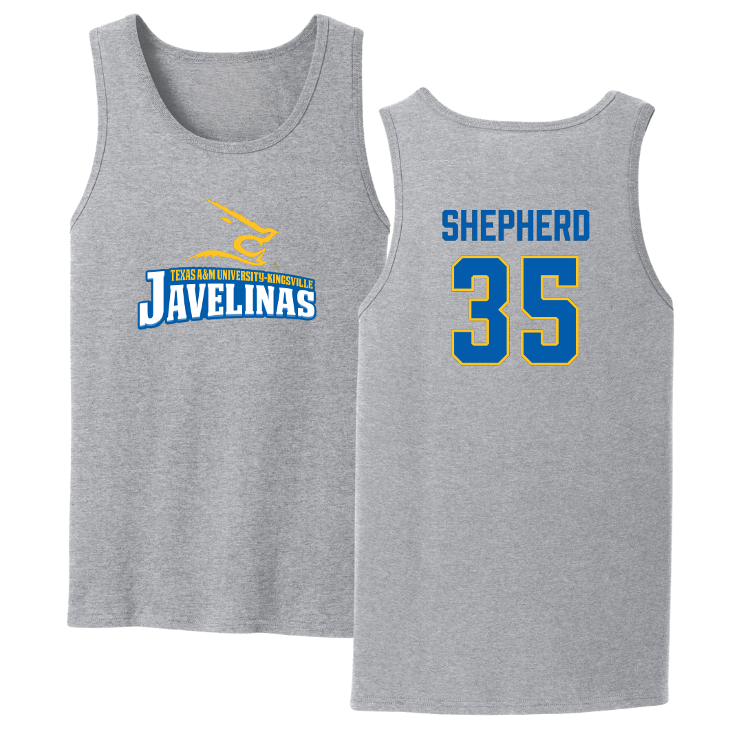Texas A&M University-Kingsville Baseball Sport Gray Tank Top - #35 Karson Shepherd