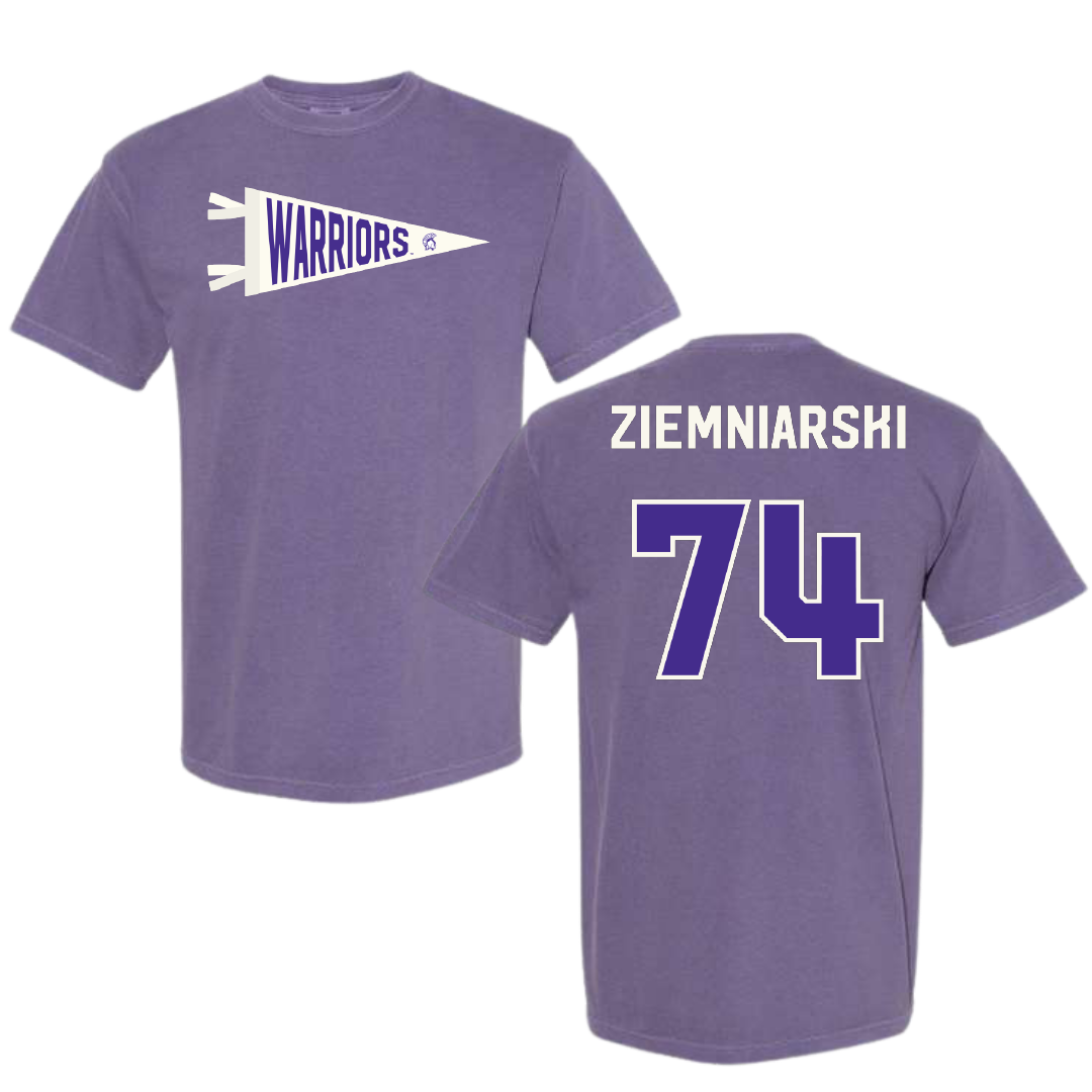 Winona State University Football Purple Pennant Comfort Colors Tee - #74 Jake Ziemniarski