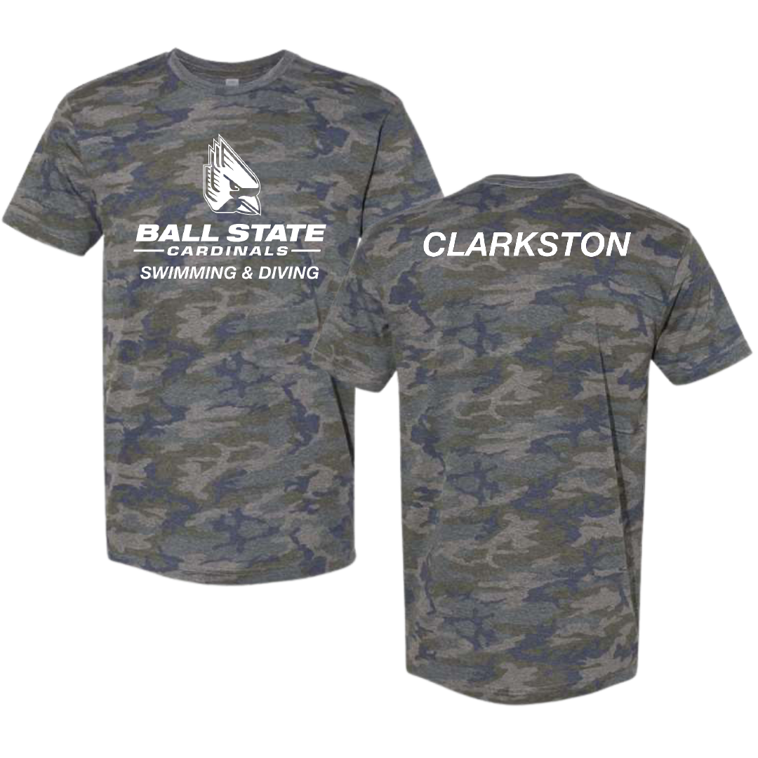 Ball State University Swimming & Diving Vintage Camo Tee - Benjamin Clarkston