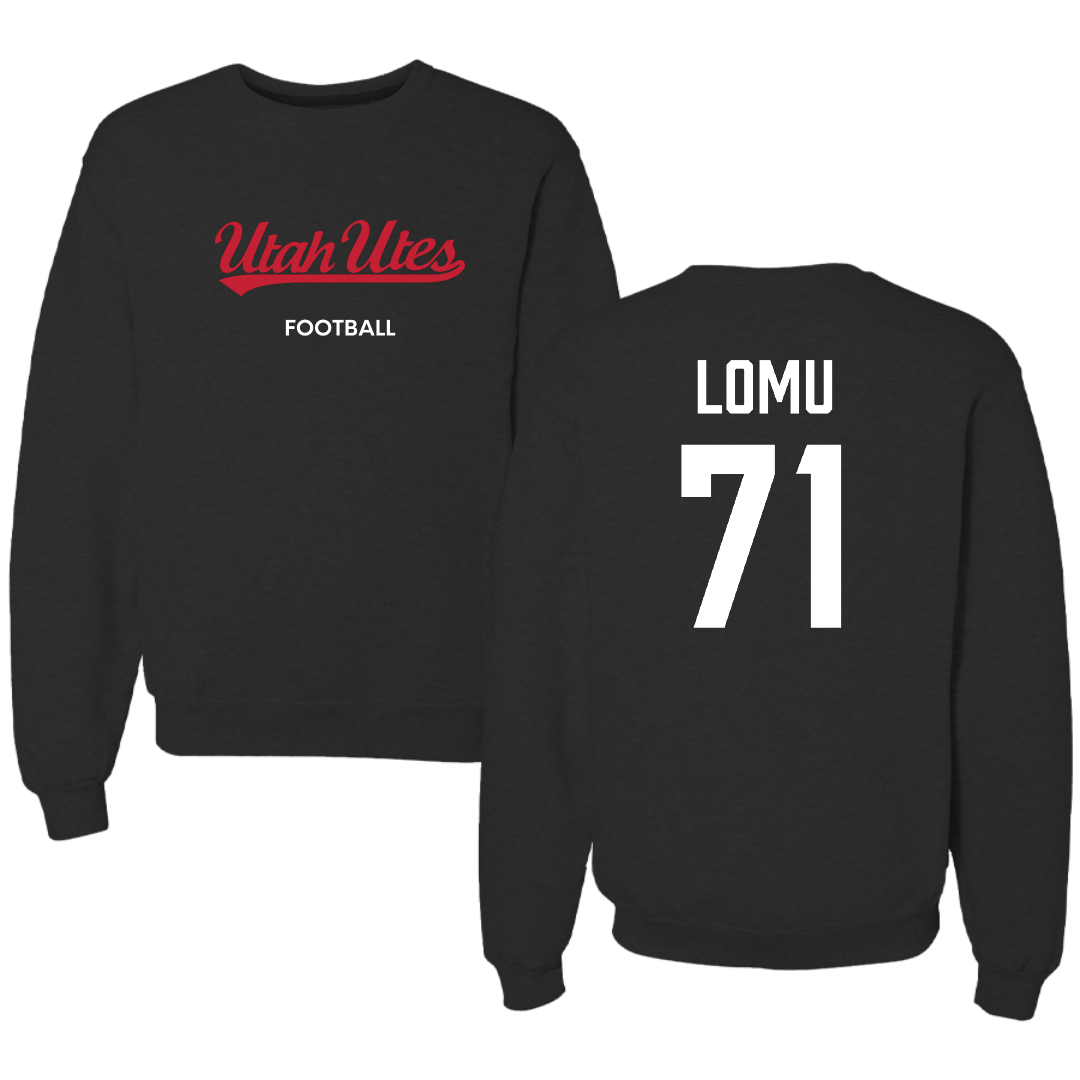 University of Utah Football Black Crewneck - #71 Caleb Lomu