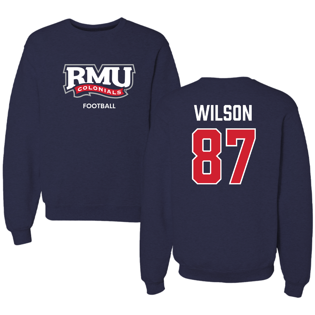 Robert Morris University Football Navy RMU Crewneck - #87 Trevor Wilson